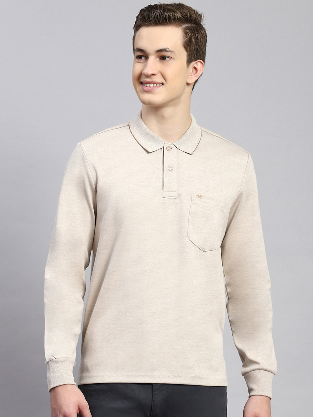Men Beige Plain Winter T-Shirt