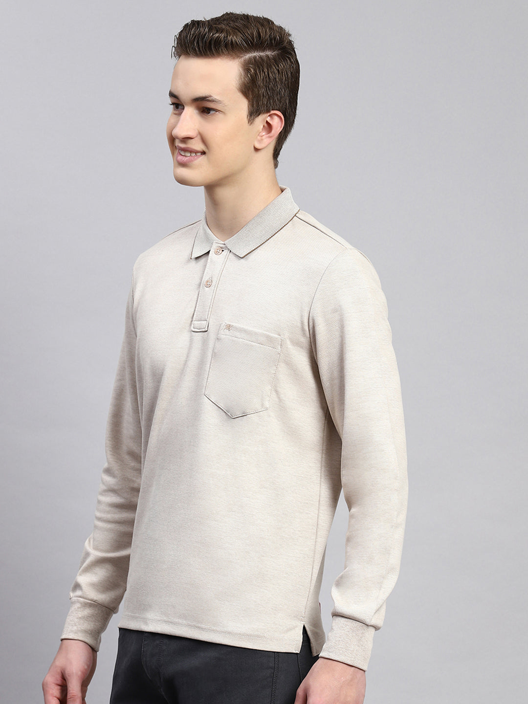 Men Beige Plain Winter T-Shirt