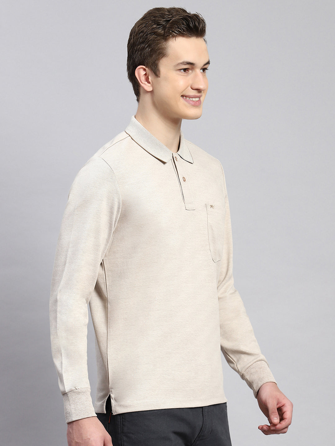 Men Beige Plain Winter T-Shirt