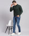 Men Green Solid T Neck Full Sleeve Sweatshirts