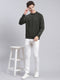 Men Olive Solid Cotton Blend Sweatshirt