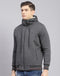 Men Grey Solid Hooded Full Sleeve Sweatshirt