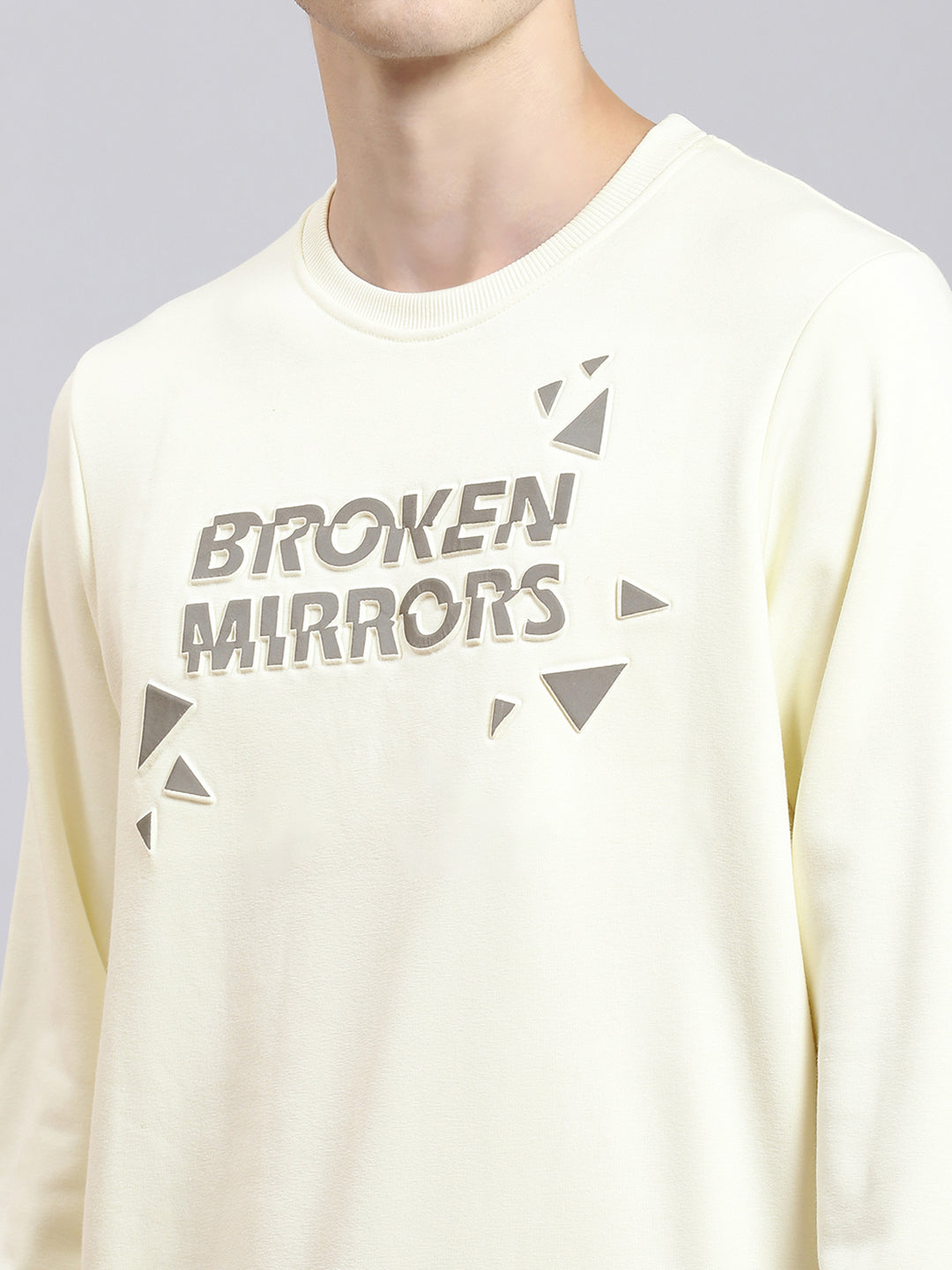 Men Off White Printed Round Neck Full Sleeve Sweatshirt