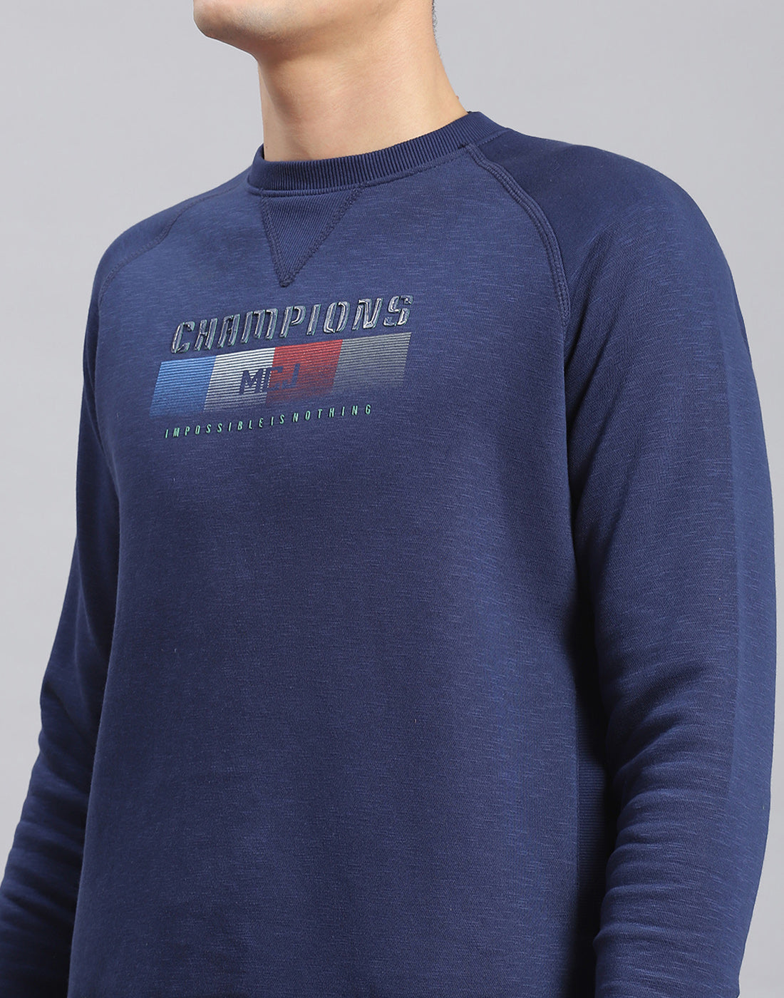 Men Navy Blue Printed Round Neck Full Sleeve Sweatshirt