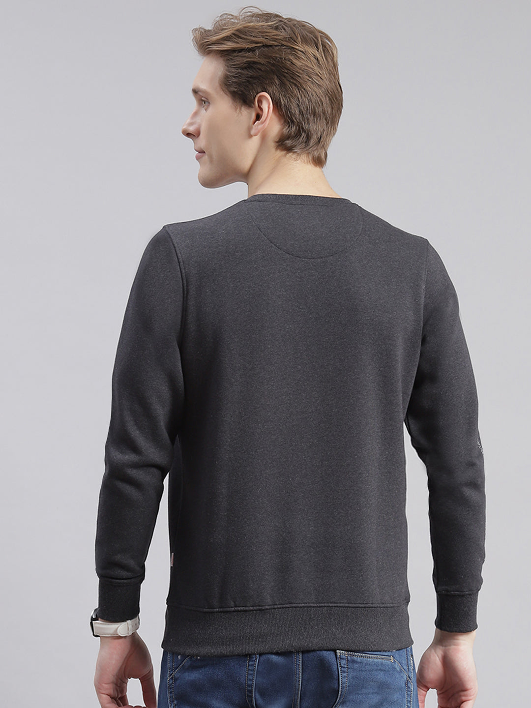 Men Grey Printed Round Neck Full Sleeve Sweatshirts