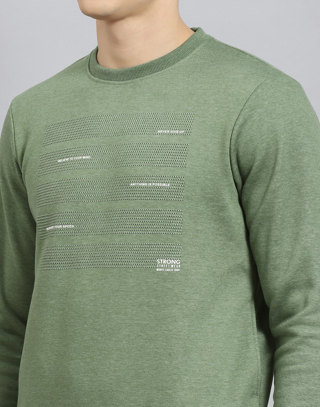 Men Green Printed Round Neck Full Sleeve Sweatshirt