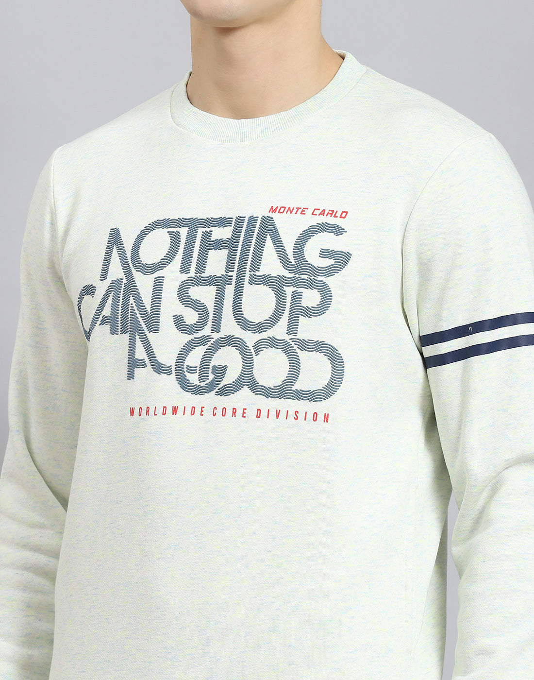 Men Off White Printed Round Neck Full Sleeve Sweatshirt