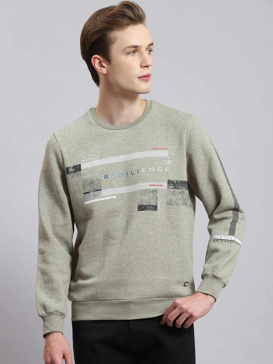 Men Green Printed Round Neck Full Sleeve Sweatshirt