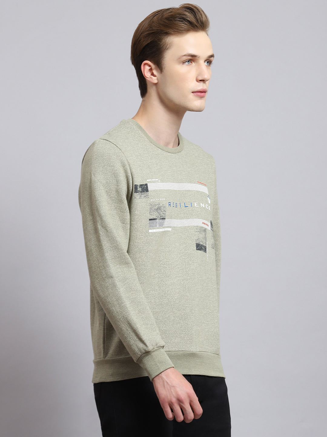 Men Green Printed Round Neck Full Sleeve Sweatshirt