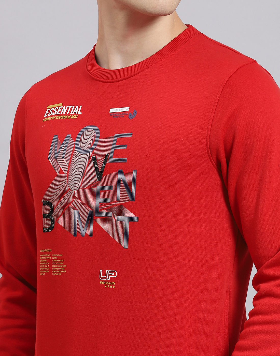 Men Red Printed Round Neck Full Sleeve Sweatshirt