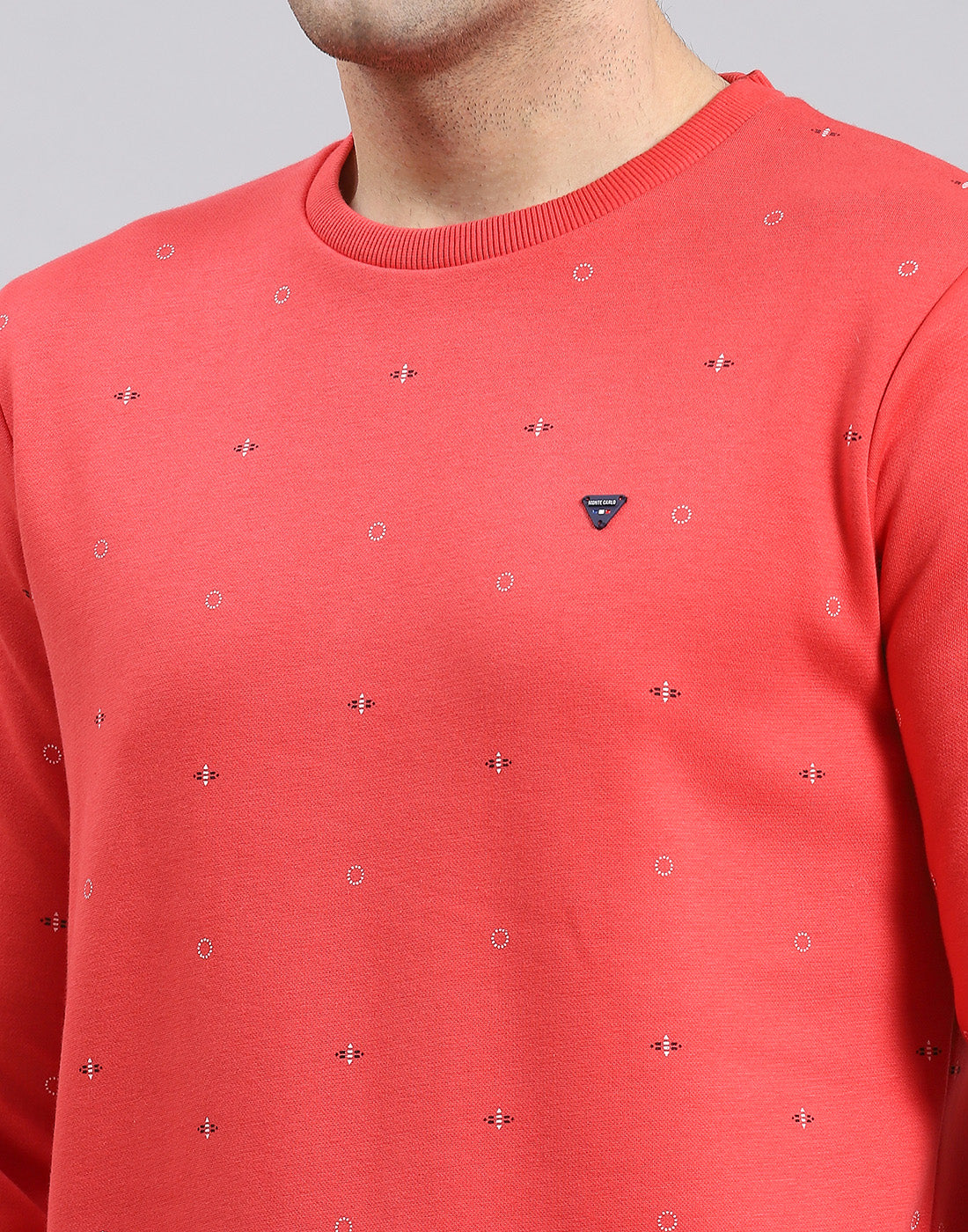 Men Pink Printed Round Neck Full Sleeve Sweatshirt