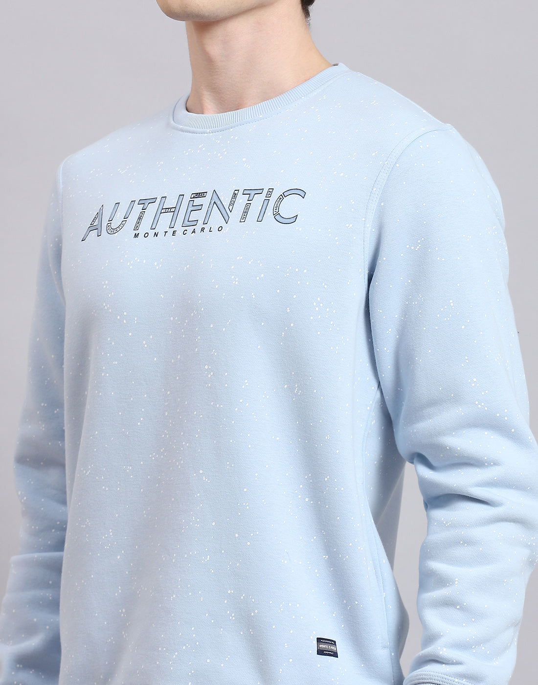 Men Blue Printed Round Neck Full Sleeve Sweatshirt