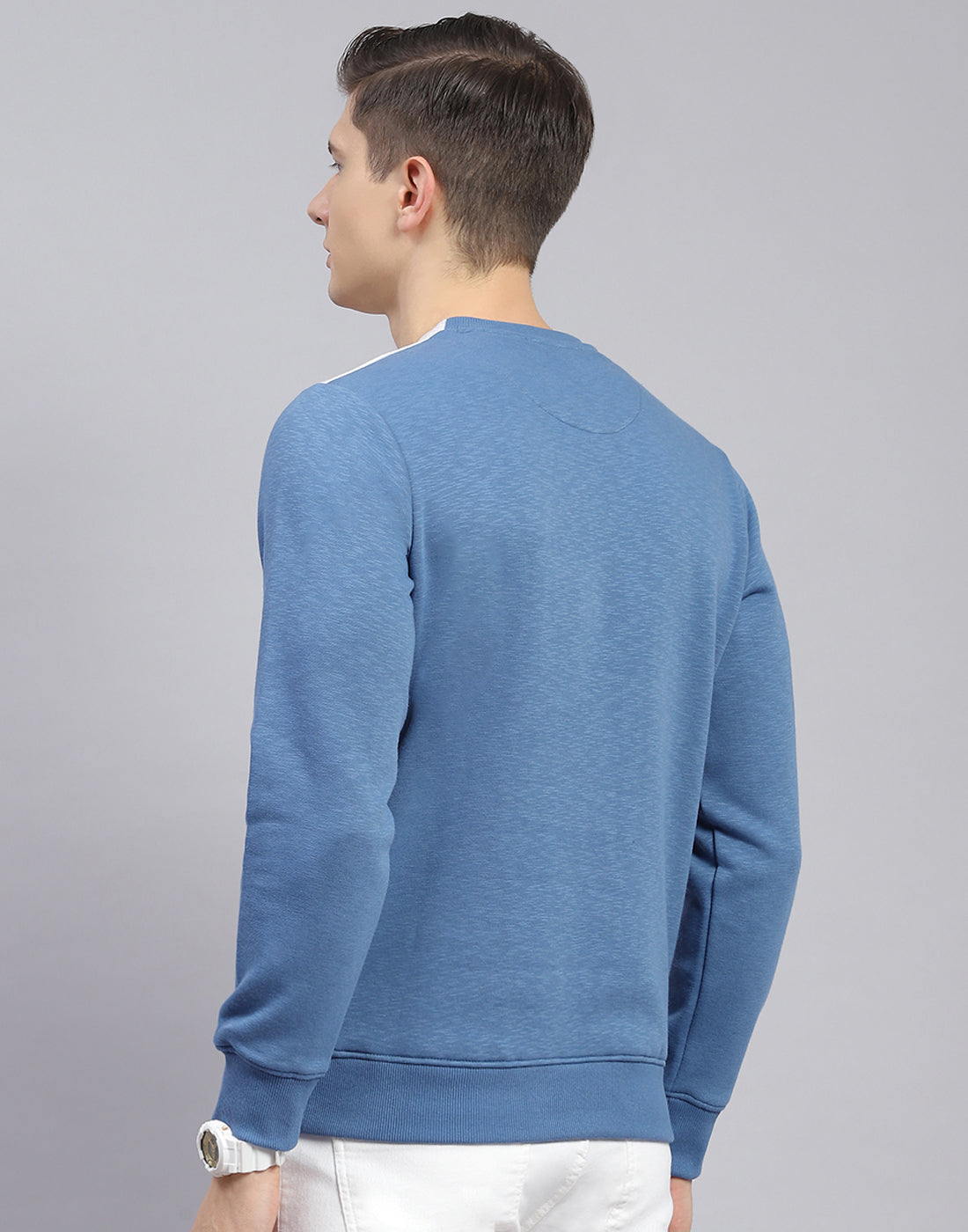 Men Blue Printed Round Neck Full Sleeve Sweatshirt