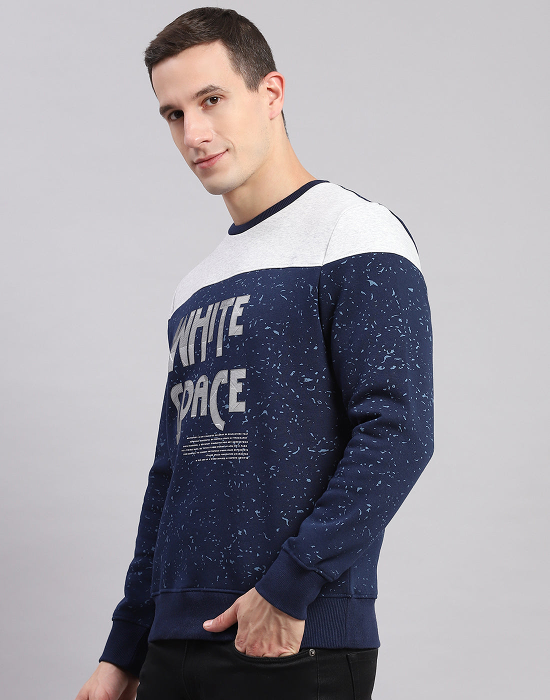 Men Blue Printed Round Neck Full Sleeve Sweatshirts