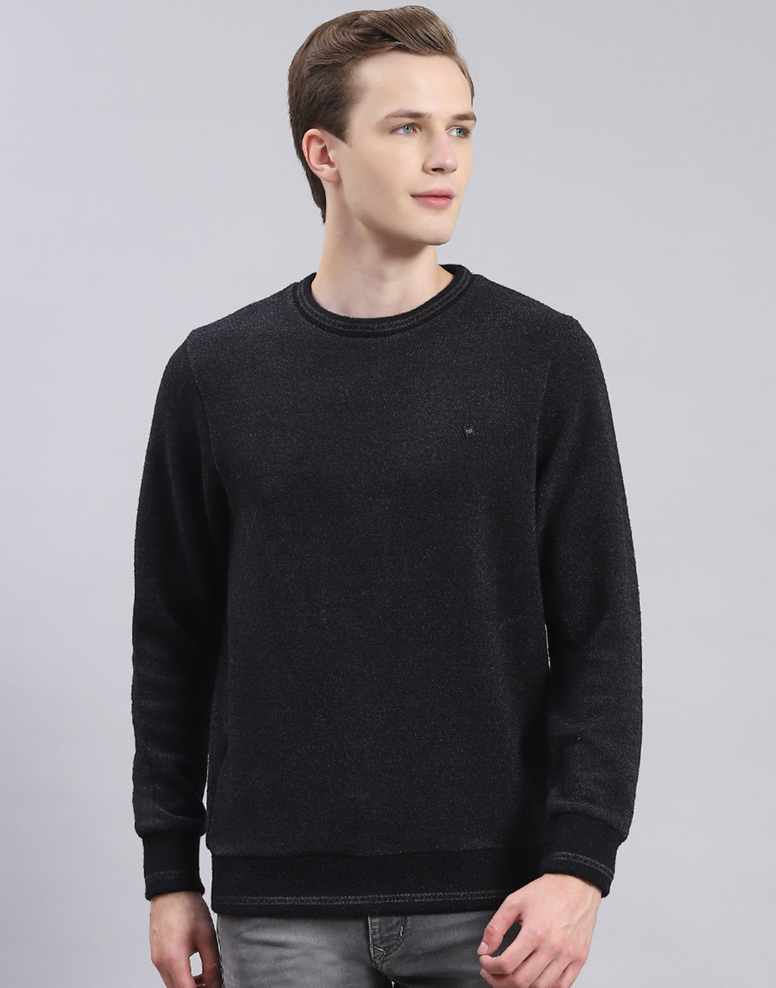 Men Black Printed Round Neck Full Sleeve Sweatshirt