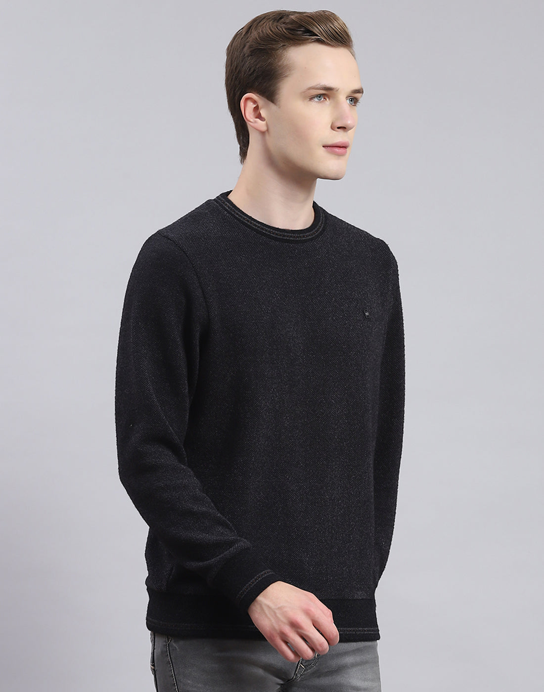Men Black Printed Round Neck Full Sleeve Sweatshirt