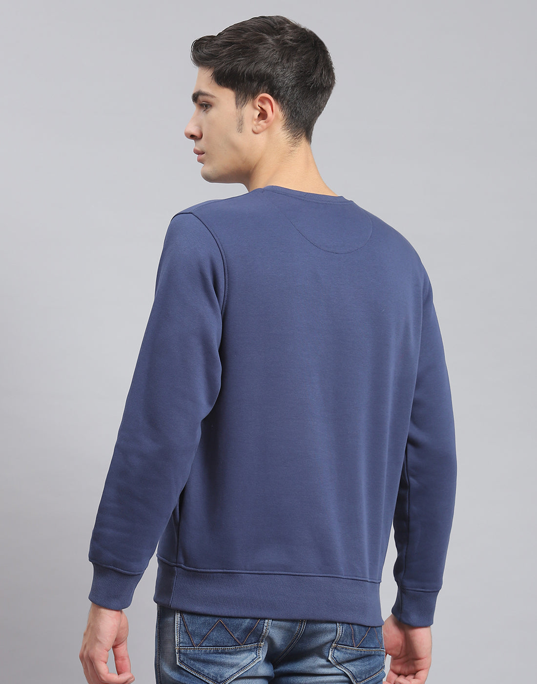 Men Blue Printed Round Neck Full Sleeve Sweatshirt