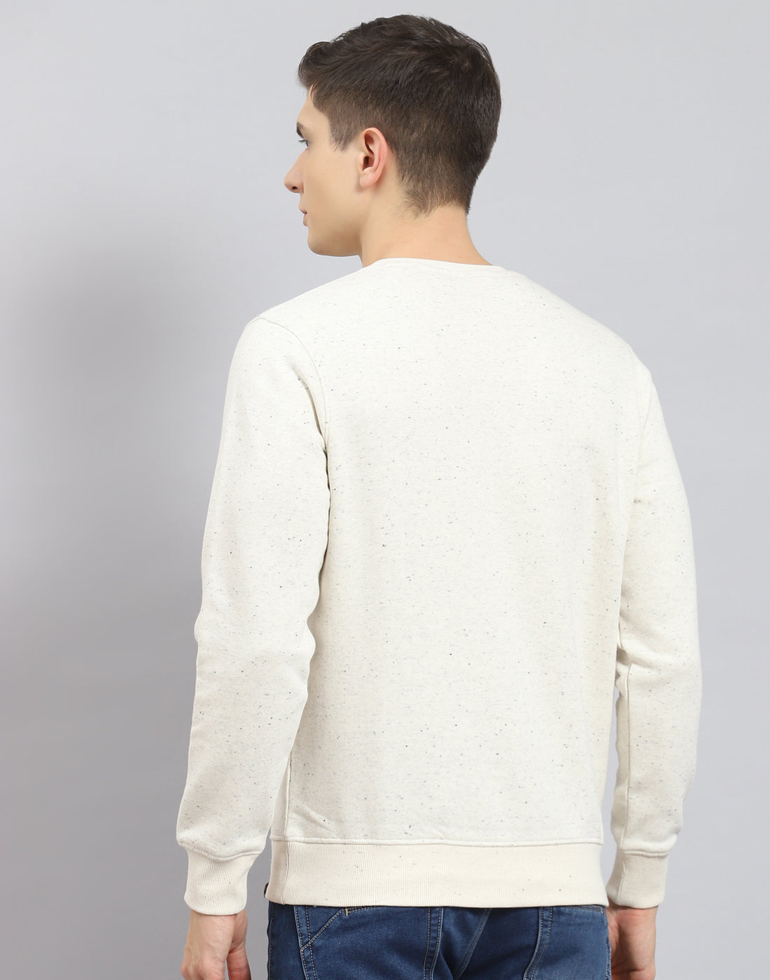 Men Beige Printed Round Neck Full Sleeve Sweatshirt