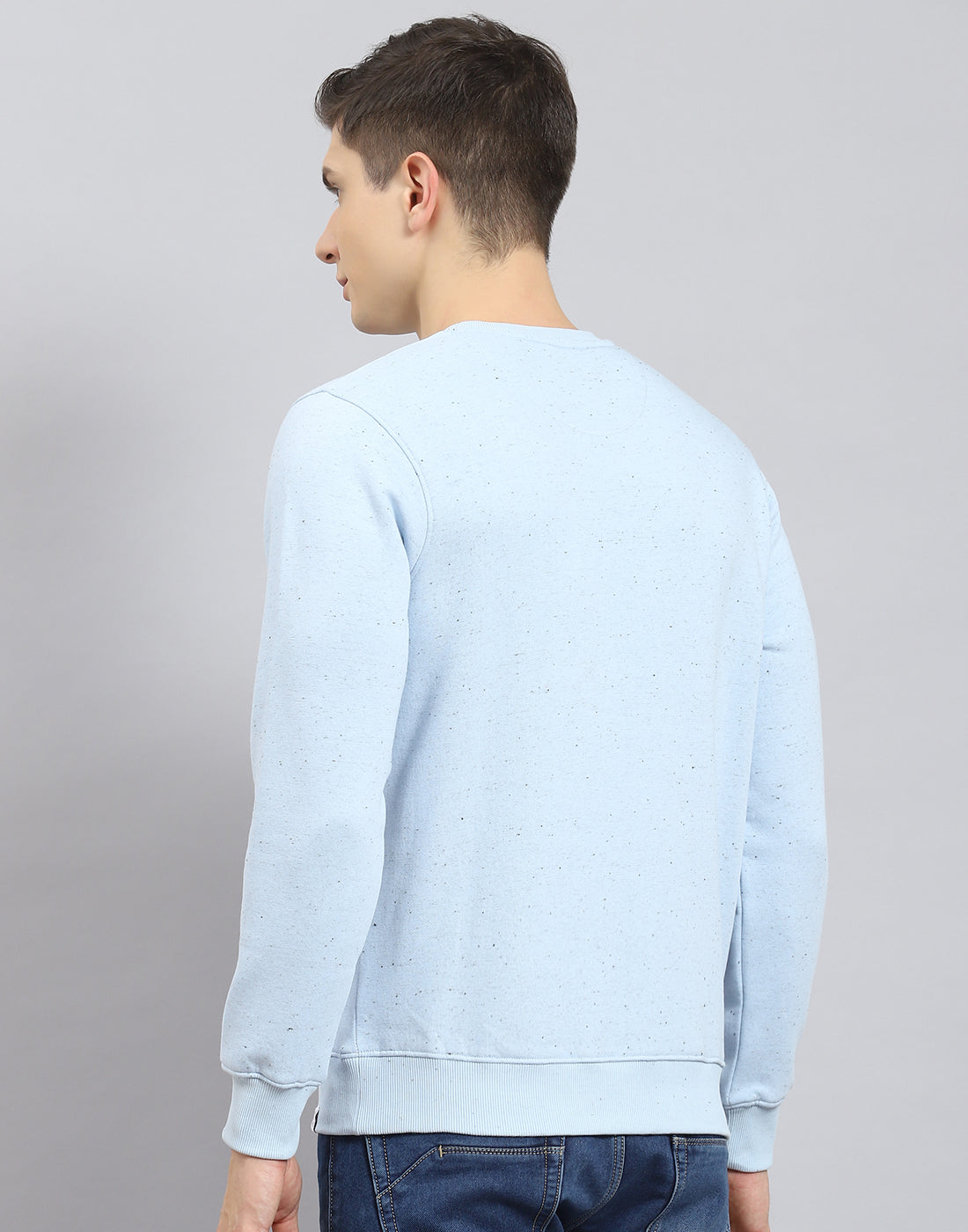 Men Blue Printed Round Neck Full Sleeve Sweatshirt