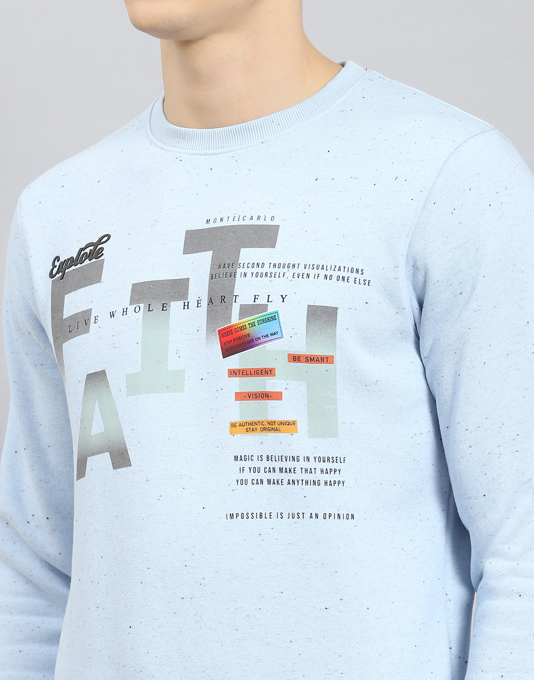 Men Blue Printed Round Neck Full Sleeve Sweatshirt