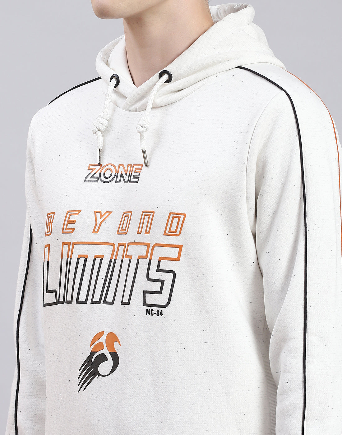 Men Off White Printed Hooded Full Sleeve Sweatshirt