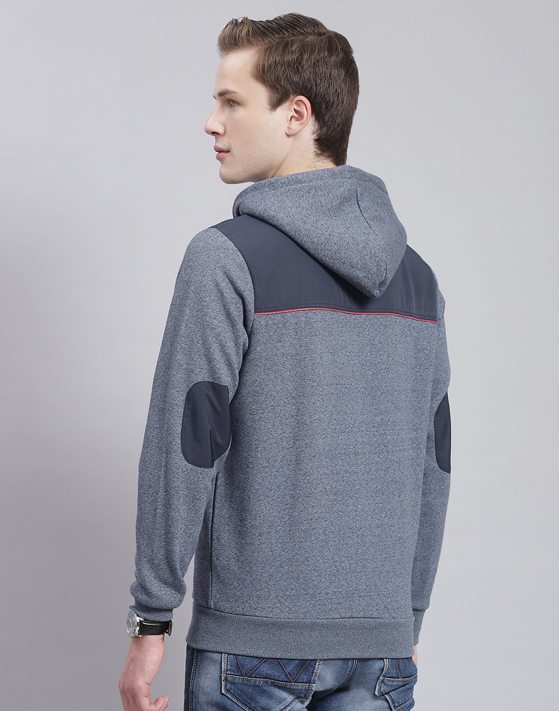 Men Navy Blue Solid Hooded Full Sleeve Sweatshirt