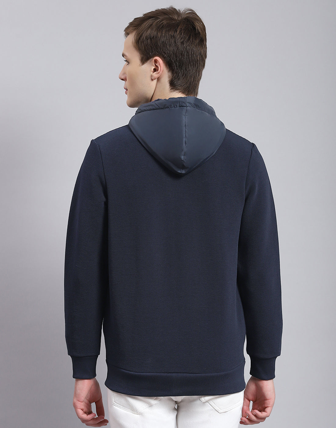 Men Navy Blue Solid Hooded Full Sleeve Sweatshirt