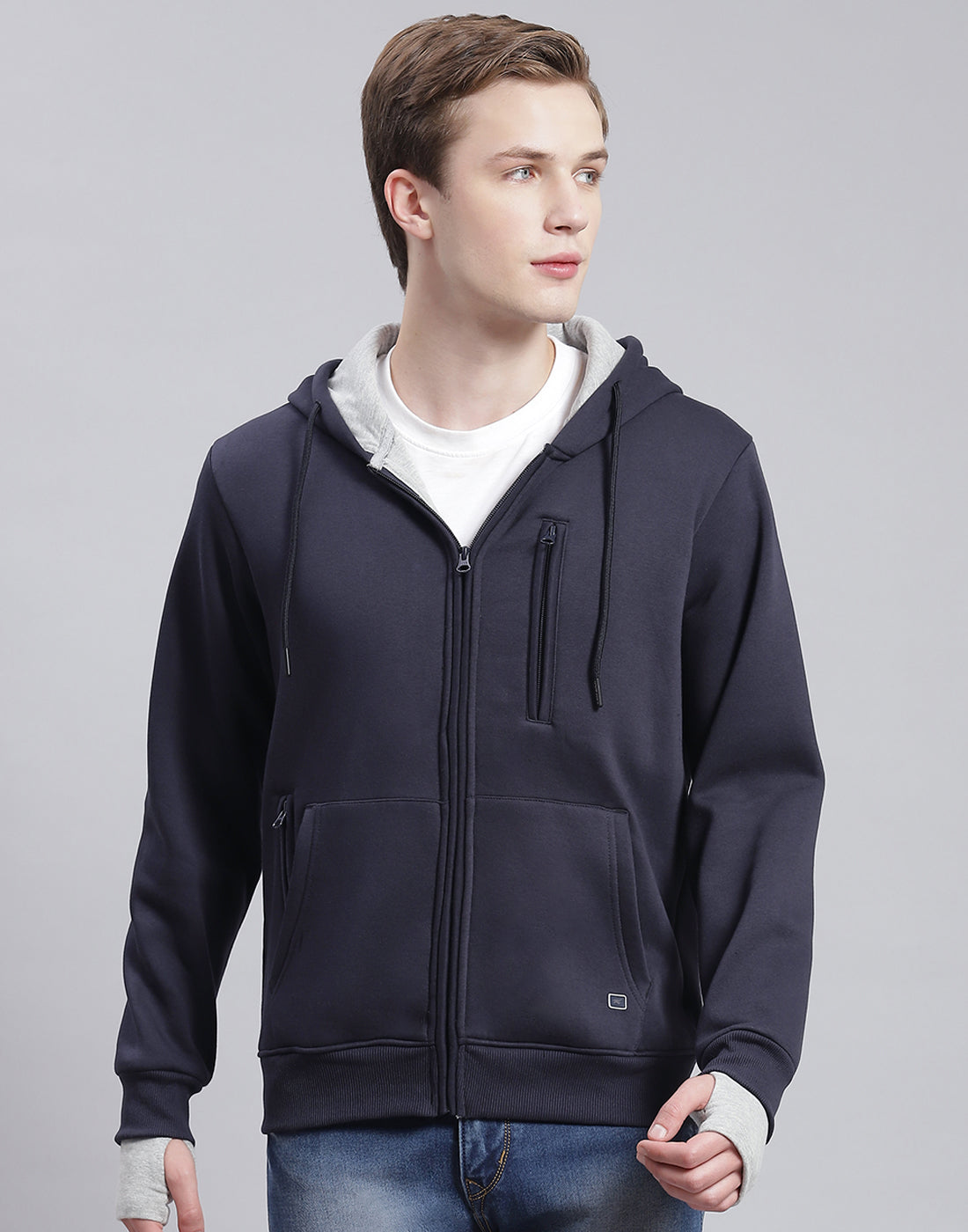Men Navy Blue Solid Hooded Full Sleeve Sweatshirt