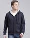 Men Navy Blue Solid Hooded Full Sleeve Sweatshirt