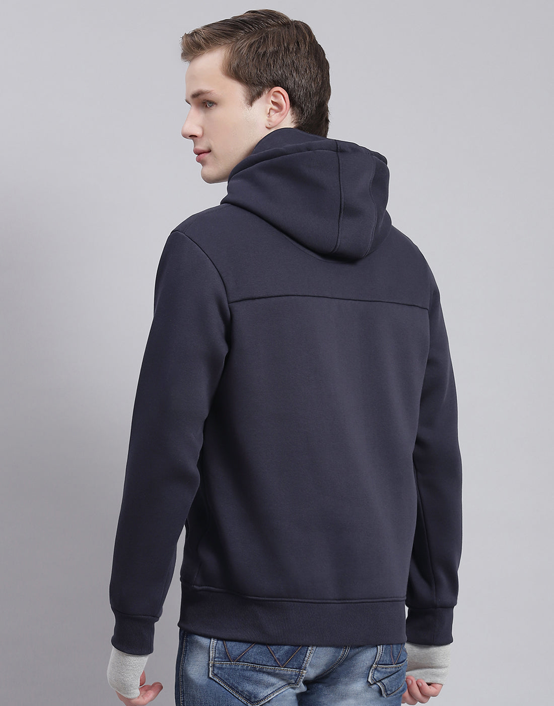 Men Navy Blue Solid Hooded Full Sleeve Sweatshirt