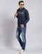 Men Blue Printed F Neck Full Sleeve Sweatshirt