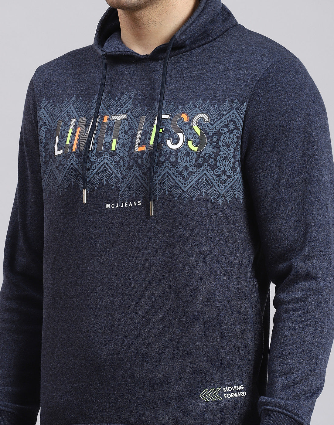 Men Blue Printed F Neck Full Sleeve Sweatshirt