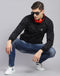 Men Black Self Design T Neck Full Sleeve Sweatshirt