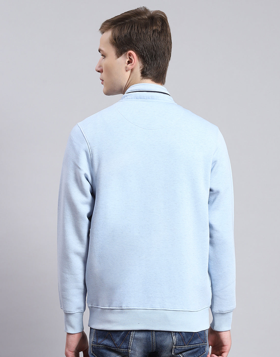 Men Blue Printed H Neck Full Sleeve Sweatshirt