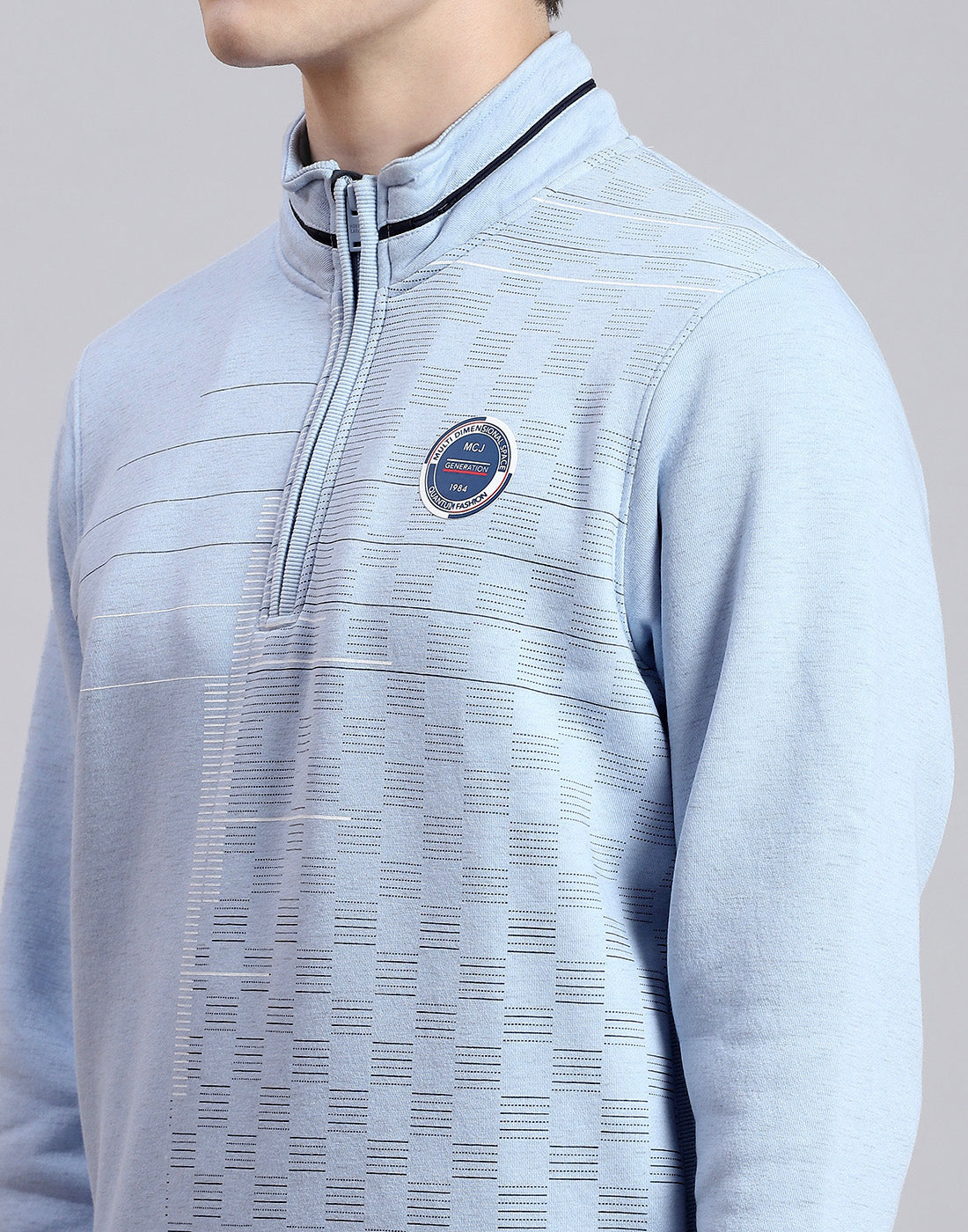 Men Blue Printed H Neck Full Sleeve Sweatshirt