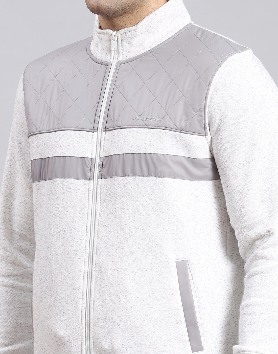 Men Grey Solid Stand Collar Full Sleeve Sweatshirt