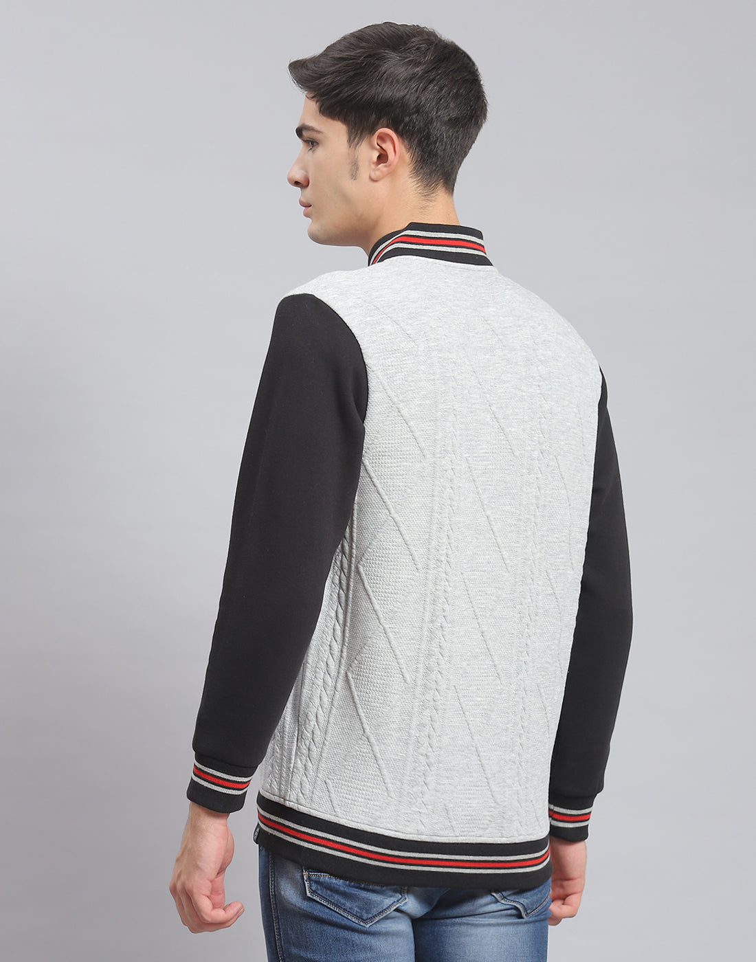 Men Grey Solid Mandarin Collar Full Sleeve Sweatshirt