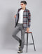 Men Grey Check Stand Collar Full Sleeve Sweatshirt