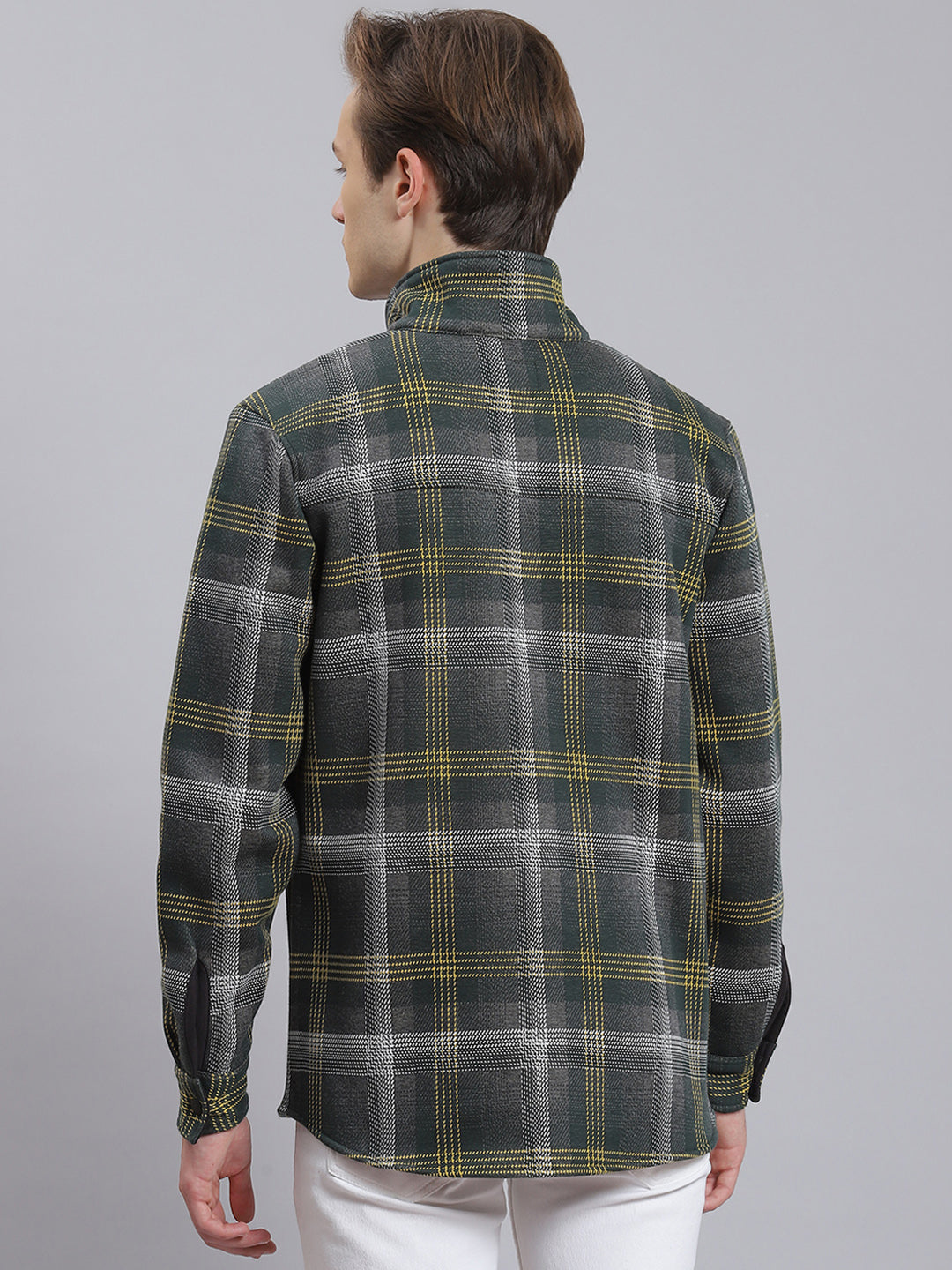 Men Green Check Collar Full Sleeve Sweatshirt