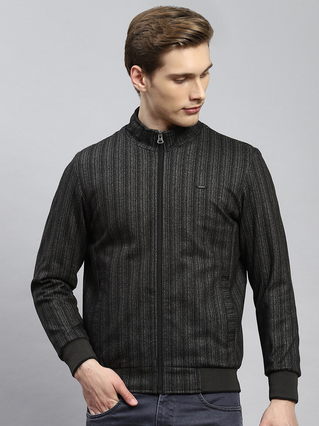Men Olive Plain Jacket
