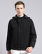 Men Black Solid Hooded Full Sleeve Jacket