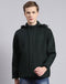 Men Olive Solid Hooded Full Sleeve Jacket