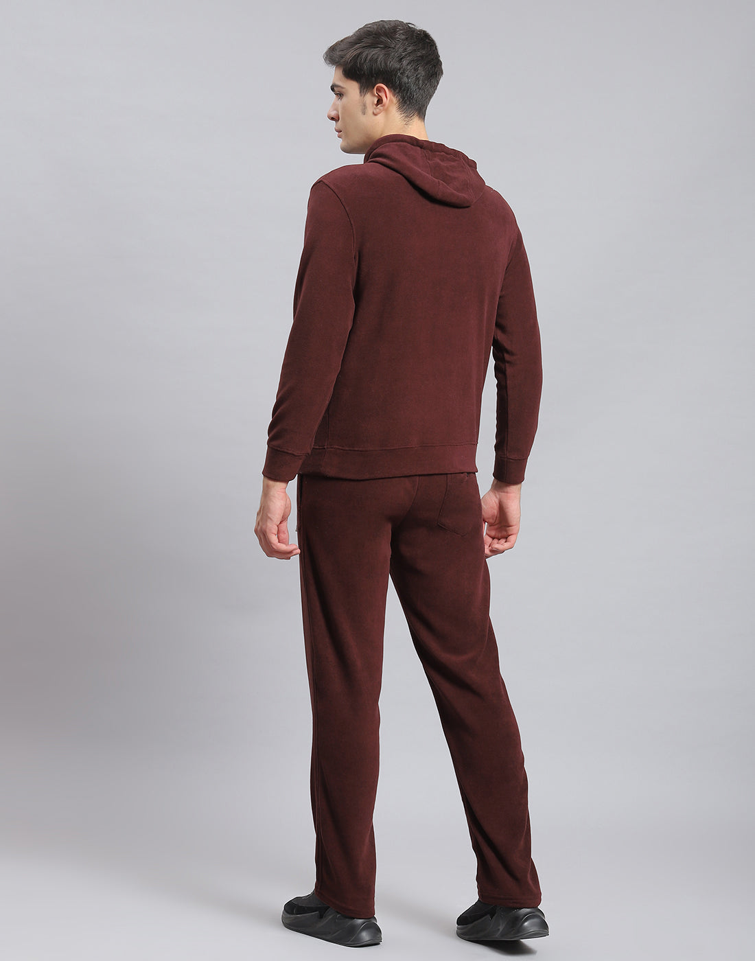 Men Brown Solid Hooded Full Sleeve Tracksuit