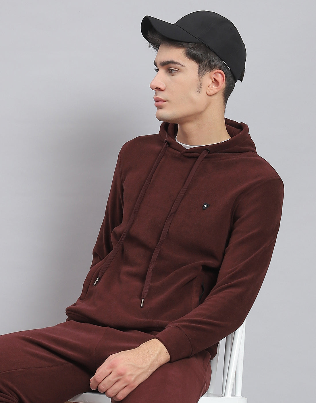 Men Brown Solid Hooded Full Sleeve Tracksuit