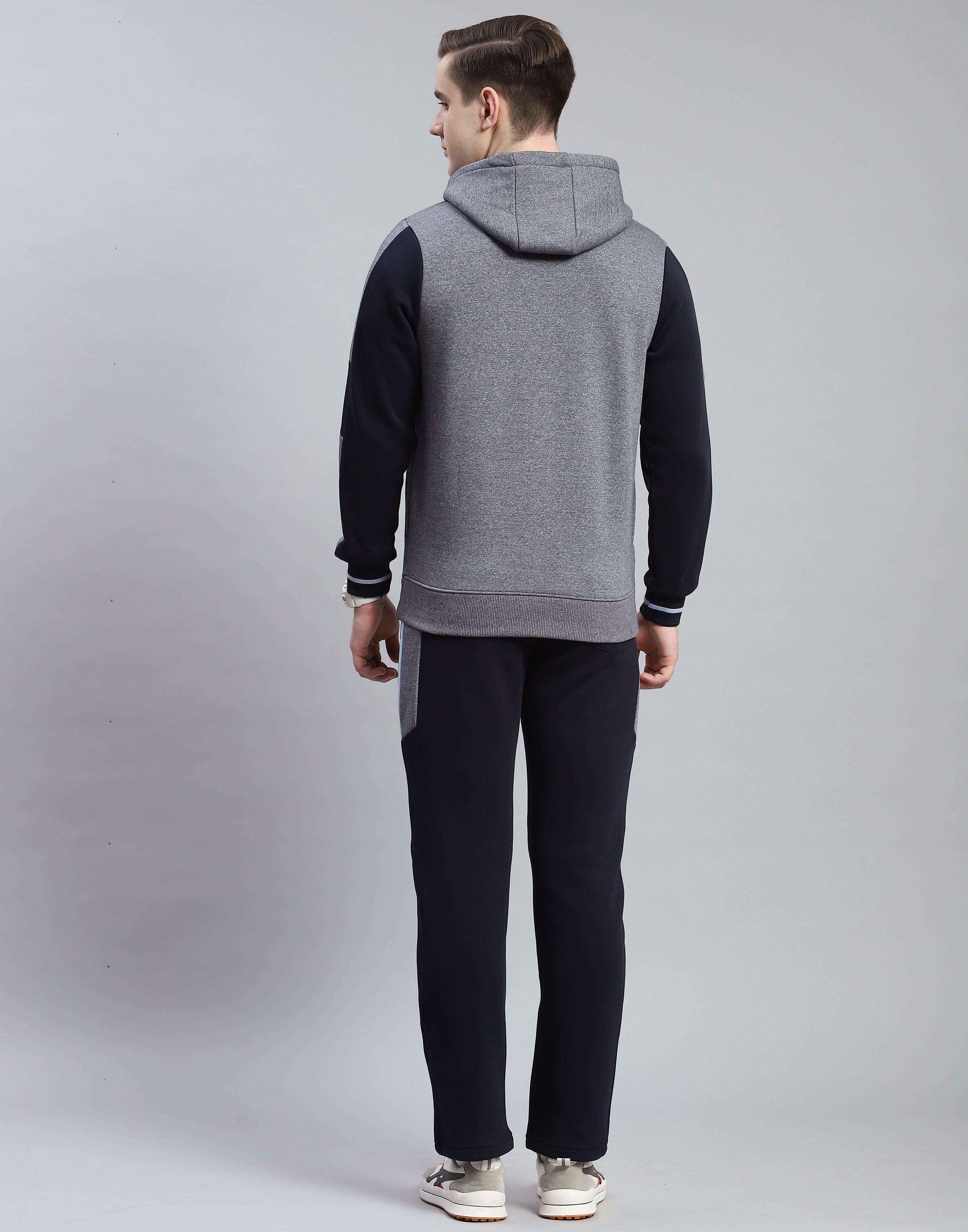 Men Navy Blue Solid Hooded Full Sleeve Tracksuit