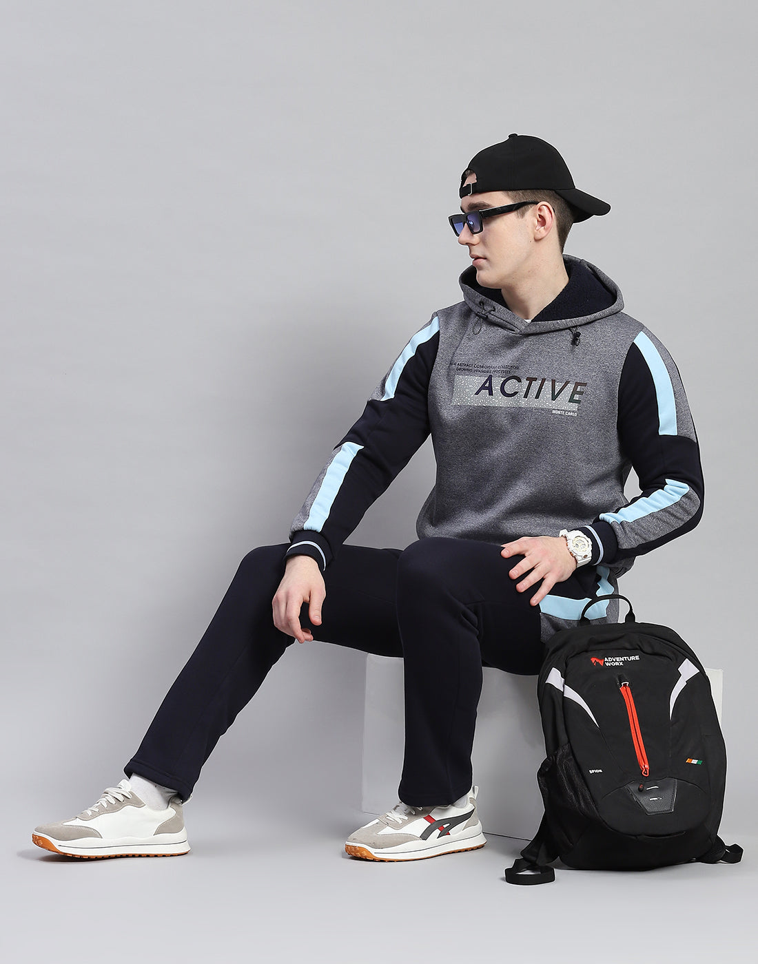 Men Navy Blue Solid Hooded Full Sleeve Tracksuit