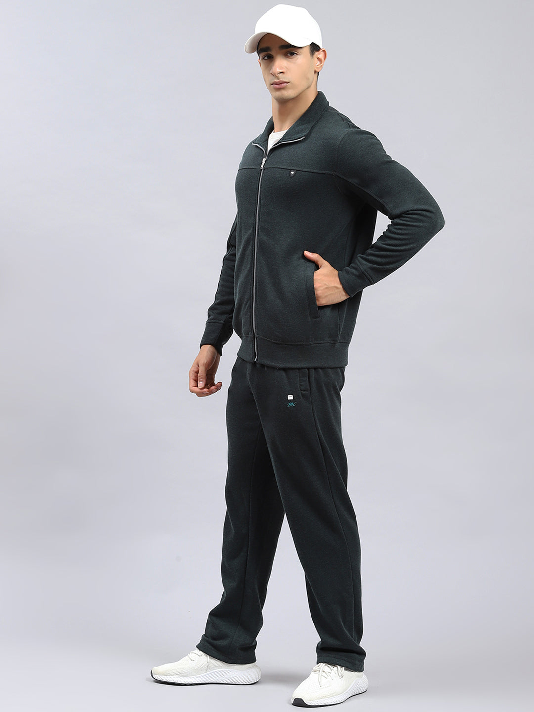 Men Green Plain Tracksuit