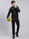 Men Black Solid Cotton Blend Track Suit
