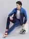 Men Navy Blue Solid Cotton Blend Track Suit