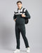 Men Teal Blue Solid Stand Collar Full Sleeve Tracksuit